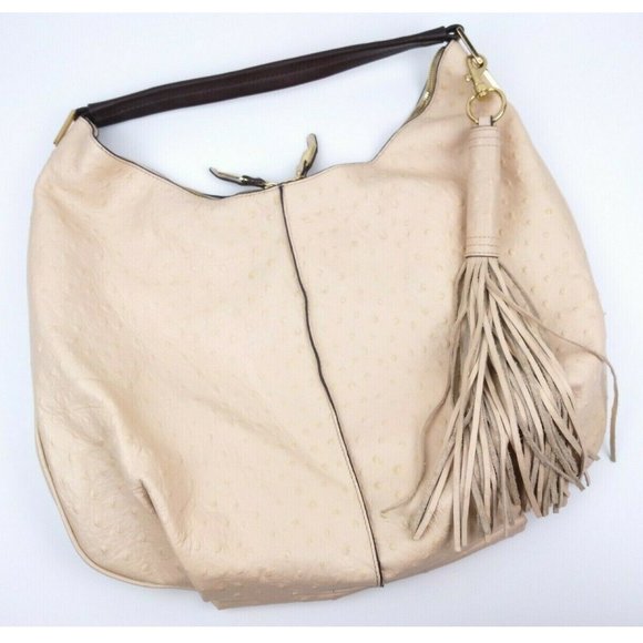 G.I.L.I Handbags - G.I.L.I. QVC Cream Ostrich Leather XL Hobo Bag
